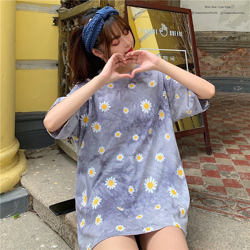 _Áo hè thụng tay lỡ Unisex .( Áo Loang Hoa Cúc  ).