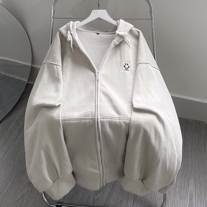 Áo khoác nỉ mặc cười màu xám kem (ảnh thật) form Unisex Ulzzang.The Moon