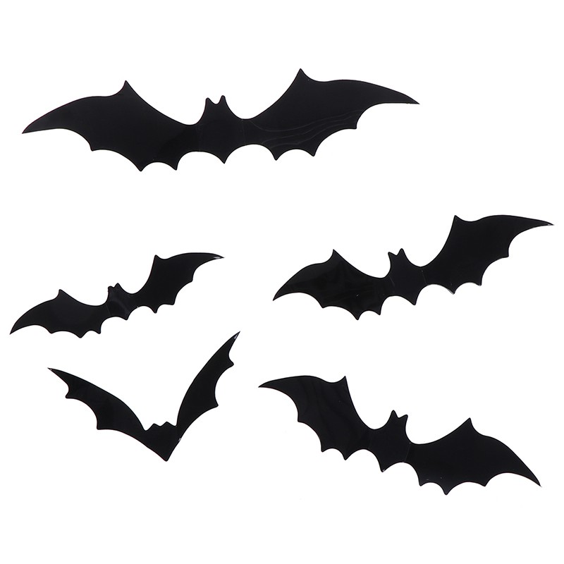 Bộ 12 Sticker Dán Tường Hình Dơi 3D Bằng PVC Màu Đen Trang Trí Halloween