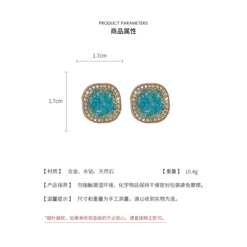 Bông Tai Mạ Bạc 2022 Đính Đá Zircon Hình Vuông Màu Xanh Dương