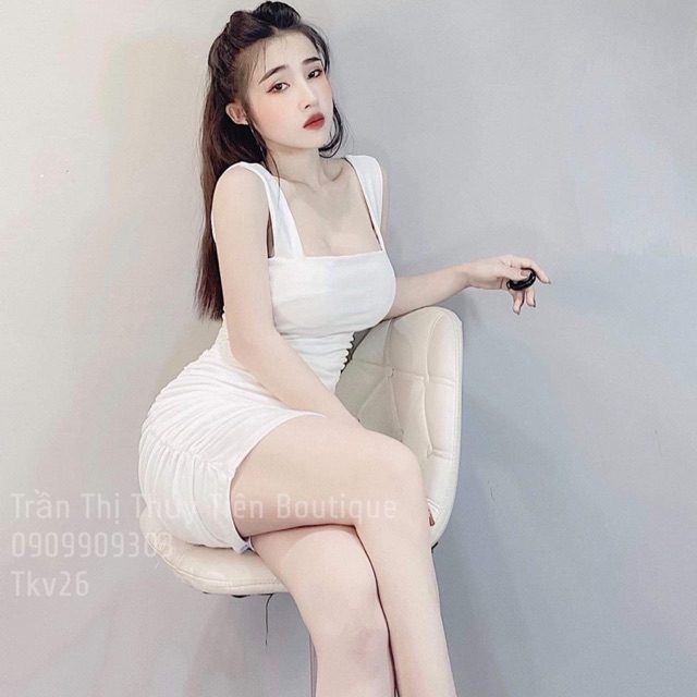 Đầm body nhún 2 dây bản to thun borip - S5T | BigBuy360 - bigbuy360.vn