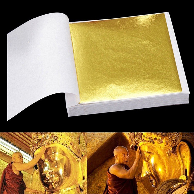 Lá vàng dát vàng 24k, lá dát vàng chuyên dát nội thất, phào chỉ, dát vàng tượng phật, lá bồ đề - Hộp 1000 lá