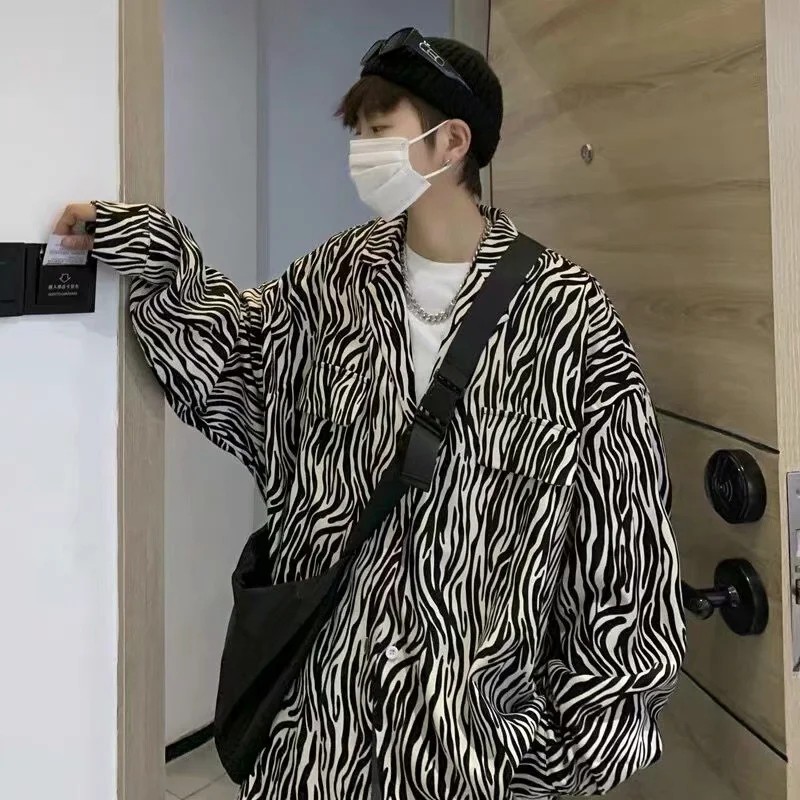Áo sơ mi dáng rộng in họa tiết ngựa vằn thời trang Hàn Quốc cho nam nữ