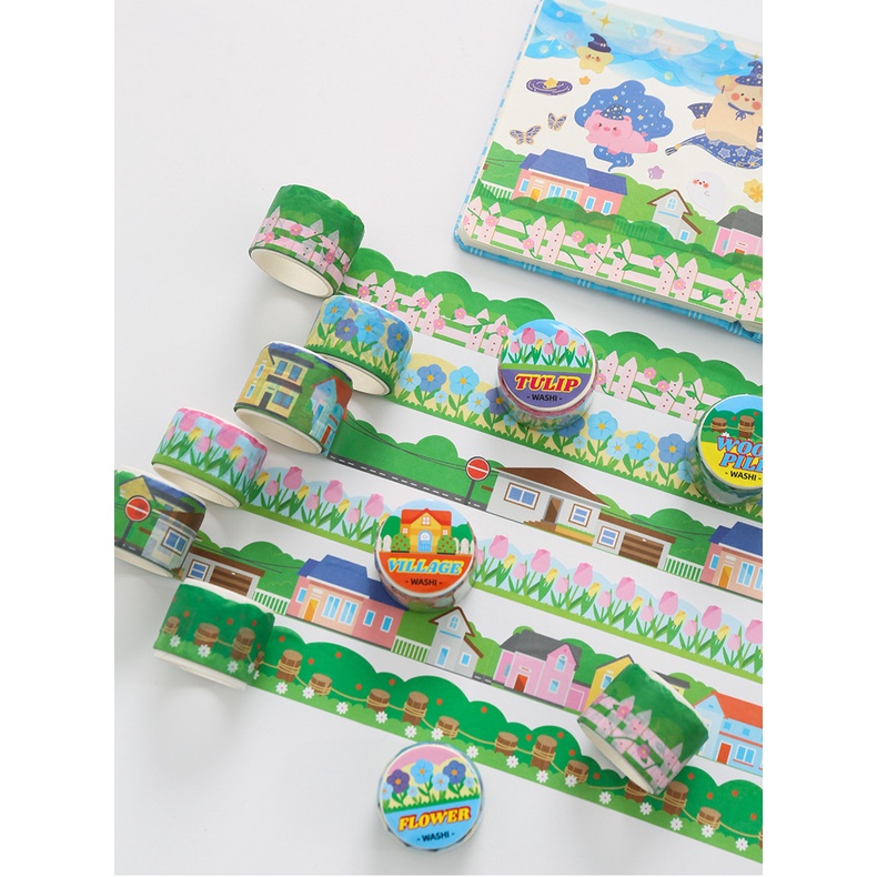 Peach 1Pcs Small and fresh landscape shaped leisurely sticker Diary Scarpbooking DIY Decoration Washi Tape