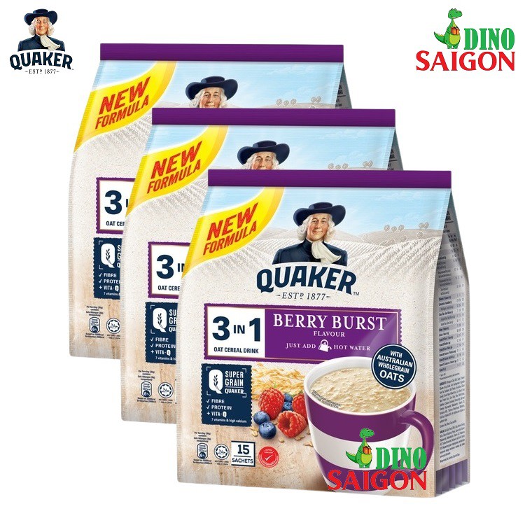 Bộ 3 gói Thức uống yến mạch Quaker 3in1 Vị Berry Burst 450g