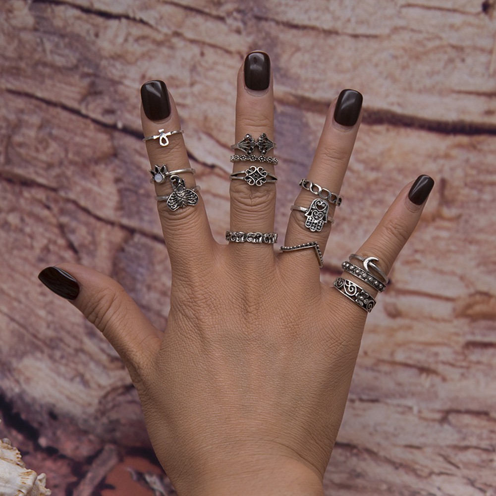 Bộ 13 Nhẫn Đeo Đốt Ngón Tay Nhiều Kiểu Họa Tiết Phong Cách Boho Thời Trang Cho Nữ