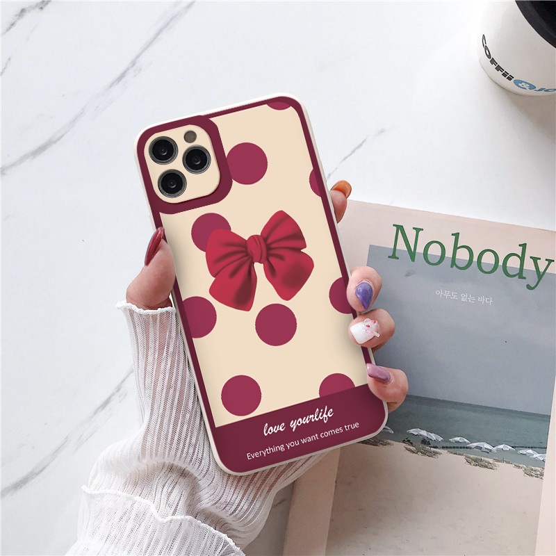 Ốp iphone - Ốp lưng iphone cạnh vuông viền camera Nơ tí hon dành cho ip 6 đến 14promax - G44