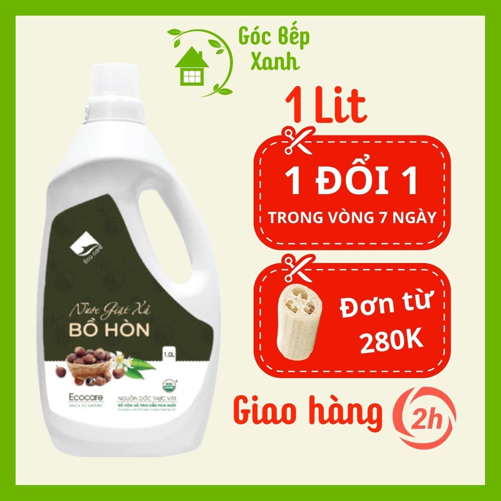 Nước giặt Ecocare bồ hòn hữu cơ, nguồn gốc thực vật, chai 1 Lit