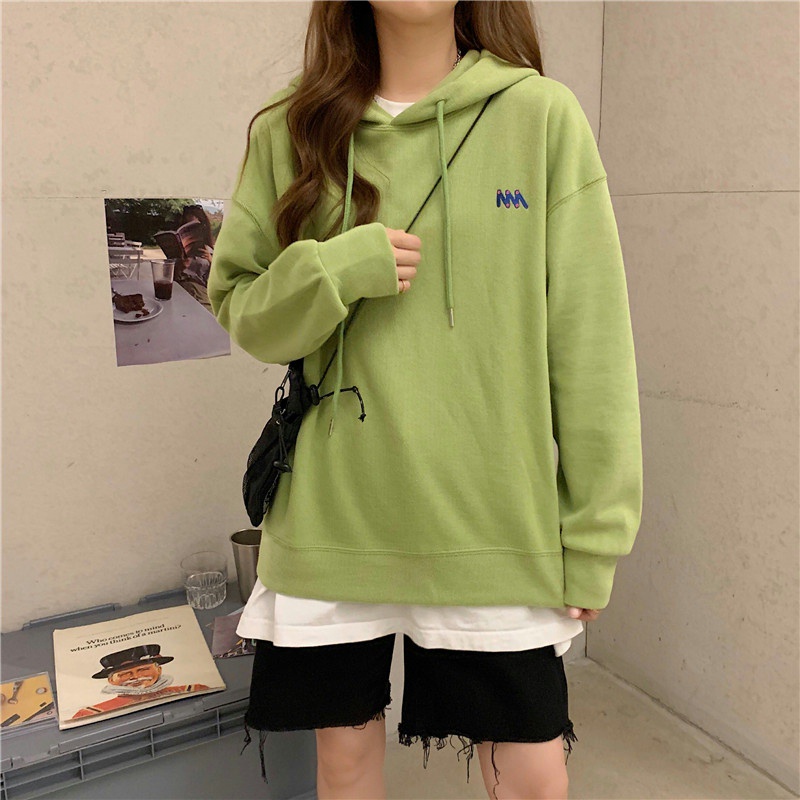 Áo hoodie SUXI thể thao dáng rộng màu sắc đơn giản cho nữ