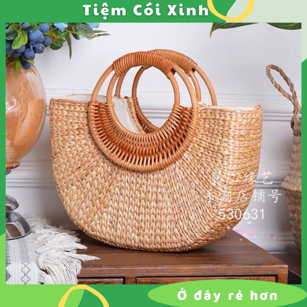 Túi Xách Nữ Lục Bình Bán Nguyệt Quai Đôi Tròn Mẫu Trơn Đơn Giản TIỆM CÓI XINH