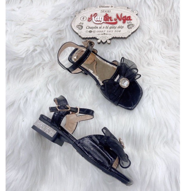 dép sandal quai hậu bé gái nơ von đen size 26-30