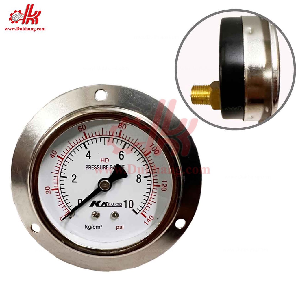 Đồng hồ đo áp suất hơi, khí, nước chân sau - Đồng hồ áp lực KK gauge chân ren sau -1kg,10kg,15kg
