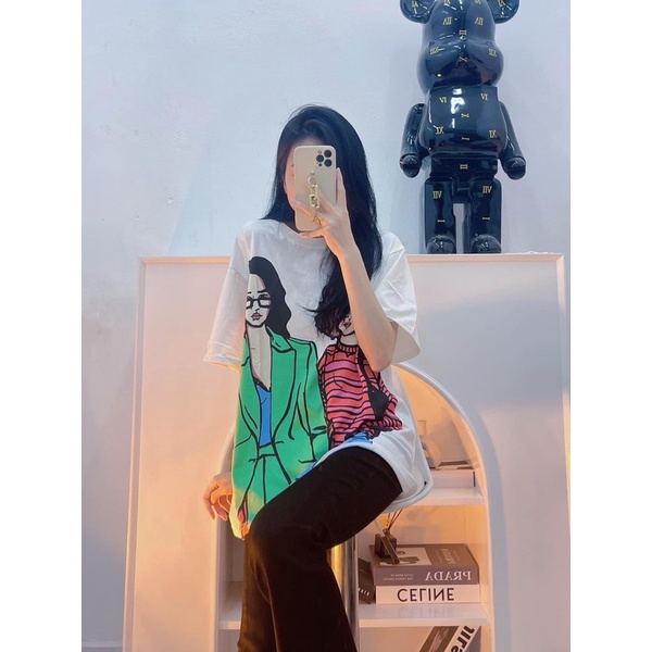 Áo Phông Tay Lỡ Hot Hình Cô Gái Basic Đen Trắng Cổ Tròn - Áo Thun Freesize Kiểu Dáng Ulzzang Hàn Quốc | BigBuy360 - bigbuy360.vn