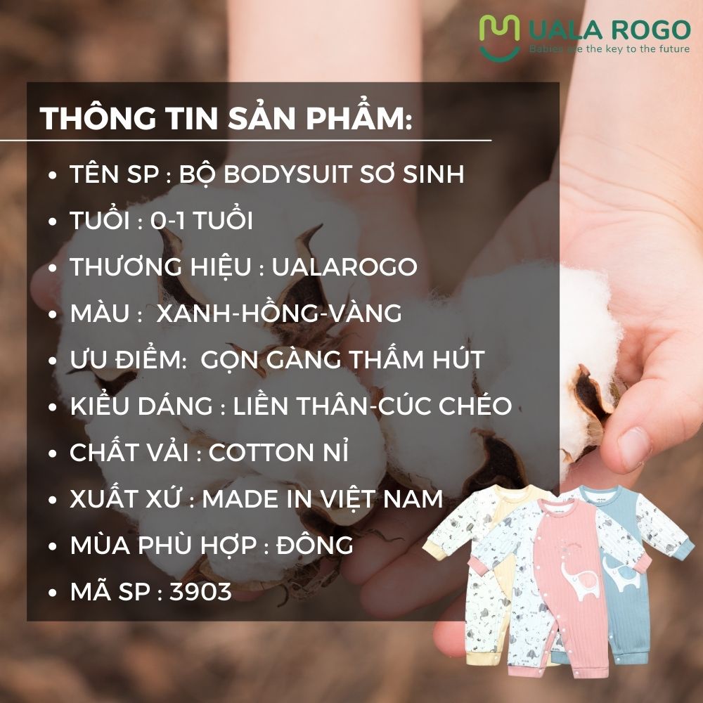 Bodysuit cho bé Uala rogo 0-12 tháng Cotton cúc chéo gọn gàng thoải mái dễ thay bỉm Ur3903