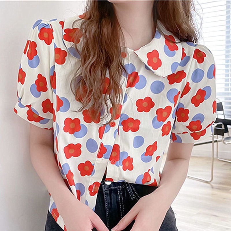 Áo Sơ Mi Ngắn Tay Cổ Bẻ In Họa Tiết Hoa Phong Cách Cổ Điển Thời Trang Dành Cho Nữ