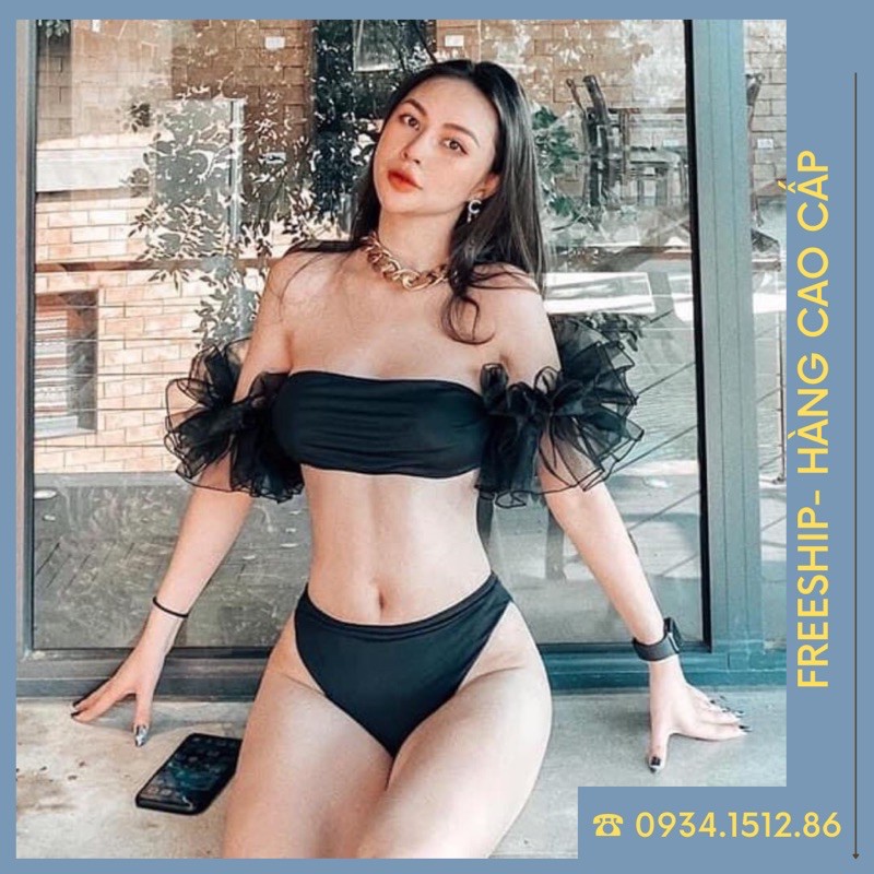 Bikini 2 mảnh❤️ FREESHIP❤️ áo ống phối tay phồng voan