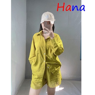 Set somi nữ tay dài form rộng + short trendy năng động - Hana18