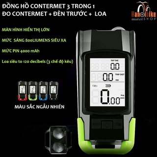 Đèn còi contermet không dây 1718 gắn xe đạp tích hợp cả đèn, còi và contermet trong 1