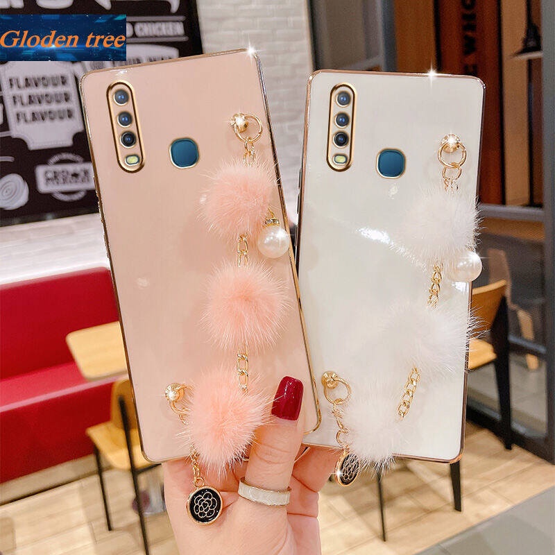 Ốp Điện Thoại Mềm Đính Ngọc Trai Và Dây Đeo Quả Bông Cho Vivo Y17 Y15 Y19 Y12 U10