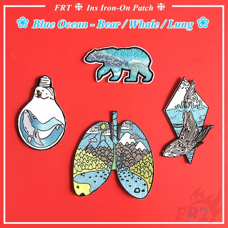 ☸ Ins - Blue Ocean : Bear / Whale / Lung Iron-on Patch ☸ 1Pc/4Pcs DIY Sew on Iron on Badges Patches