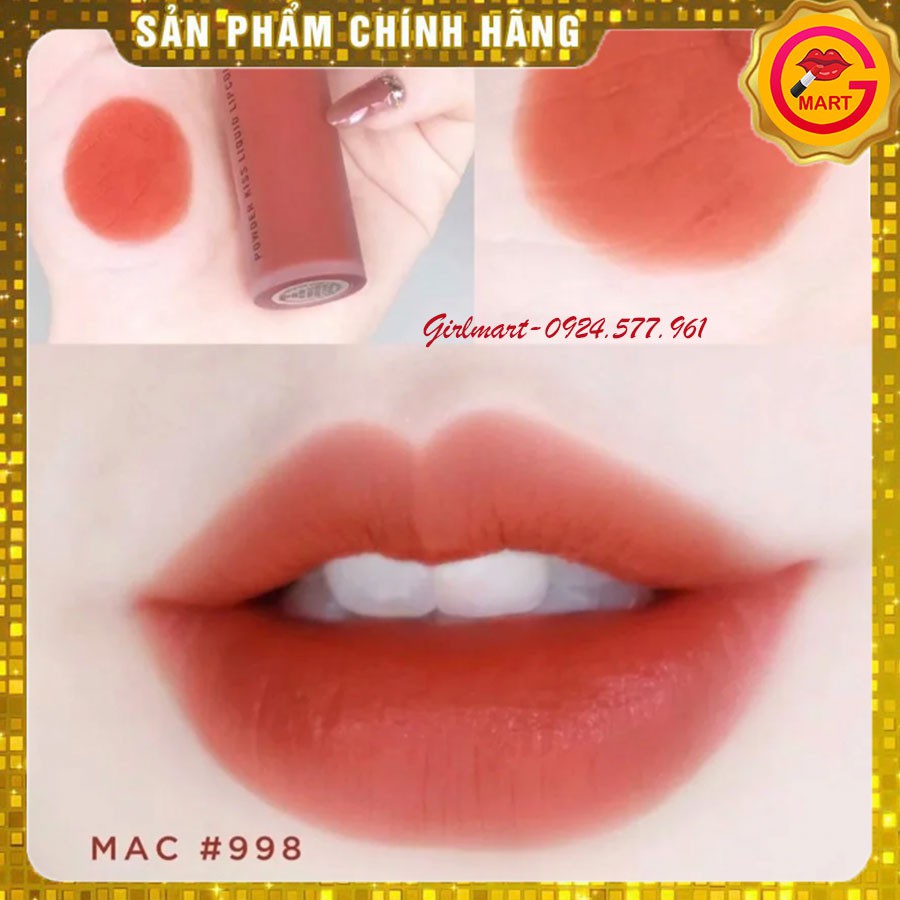 [CHÍNH HÃNG] Son Kem Mac Powder Kiss Liquid Lipcolour Màu 998 Sorry Not Sorry  - Tone Cam Cháy