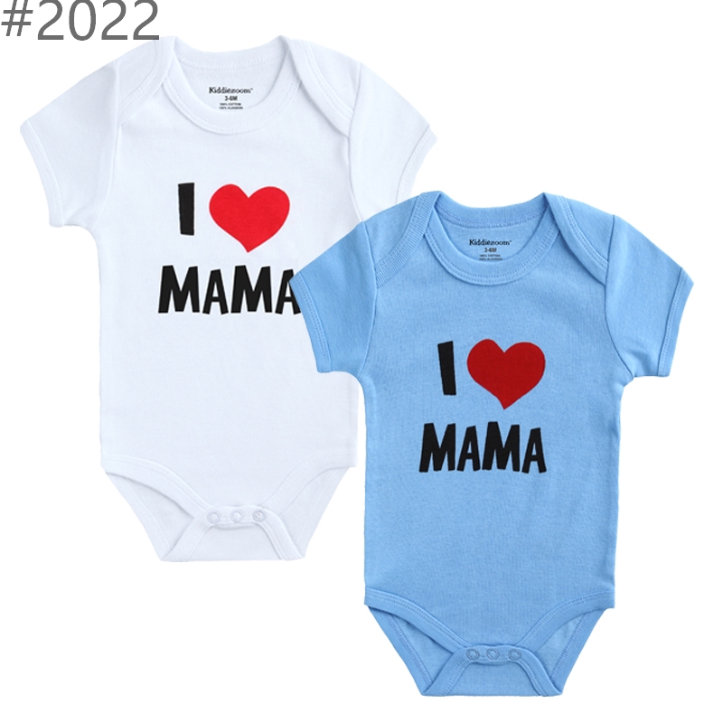 Bộ 2 áo liền thân in chữ I LOVE MAMA PAPA theo phong cách mùa hè dành cho bé