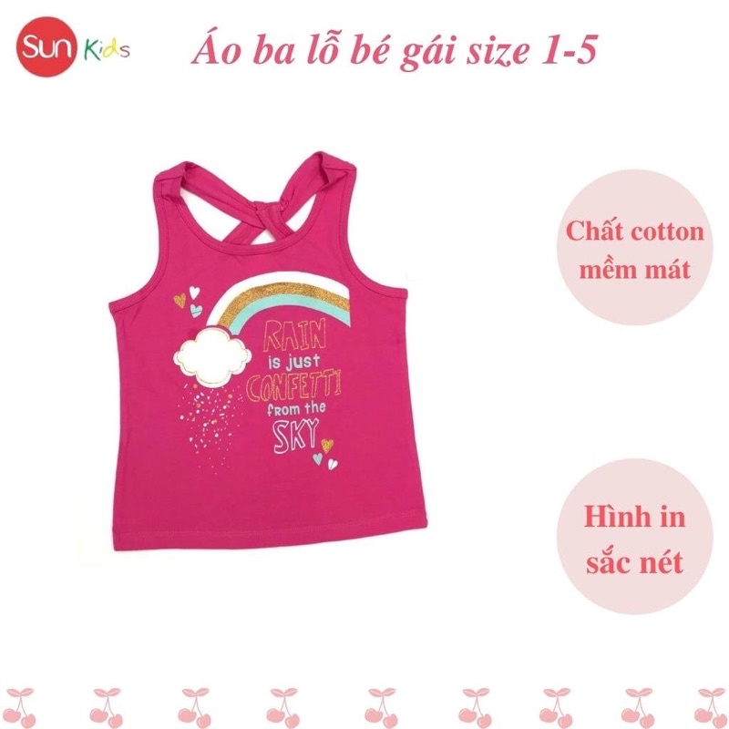 Áo thun bé gái, áo phông bé gái dáng ba lỗ, chất cotton, nhiều màu, size 1-5 - SUNKIDS1