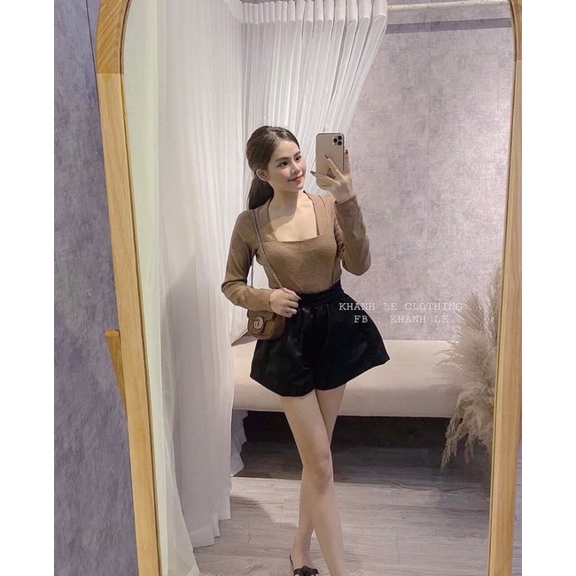 Áo len nữ dài tay cổ vuông phong cách hàn quốc,chất liệu len tăm co dãn,thoải mái,ôm body tôn dáng và mầu sắc sang trọng | BigBuy360 - bigbuy360.vn