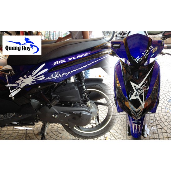 Tem trùm ♦FREESHIP♦ air blade thái xanh đen trắng monster, độ team trùm ab thái dán phủ dàn áo xe trắng đen rẻ đẹp