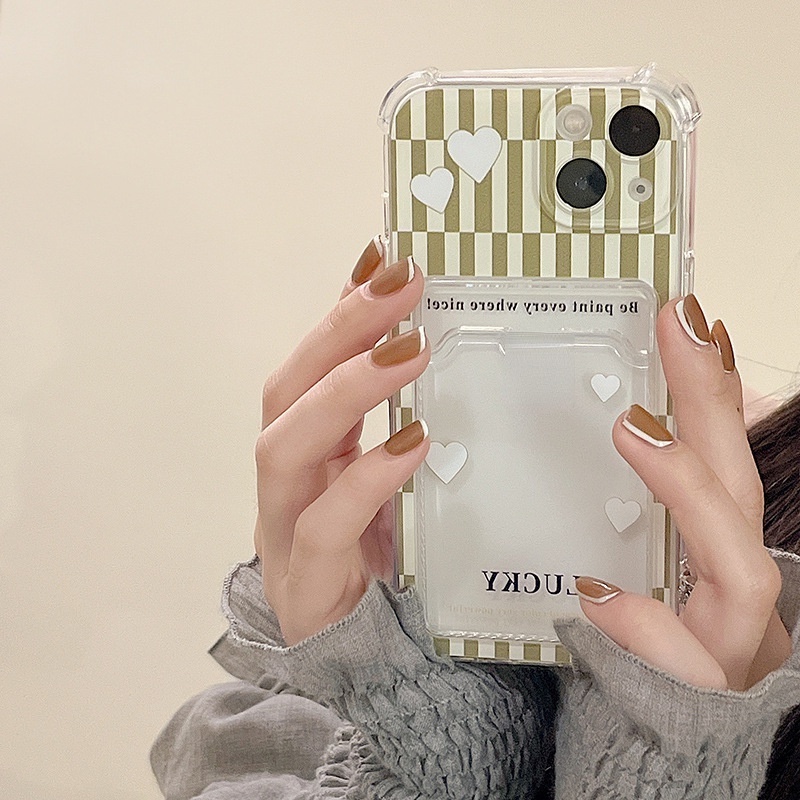 Ốp Điện Thoại Họa Tiết Kẻ Sọc Có Ngăn Đựng Thẻ Cho Iphone 14promax / 13mini 11 / 12pro 678Plus / xsmax / xr