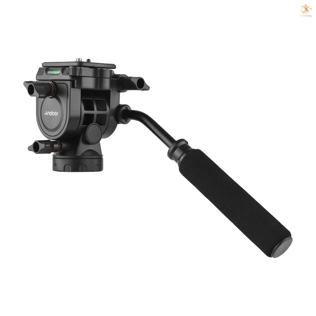 ET Andoer Fluid Hydraulic Ball Head Panoramic Photography Max. Load 5KG with Handle for 1/4 inch Screw Camera Camcorder and 3/8 inch Monopod Tripod