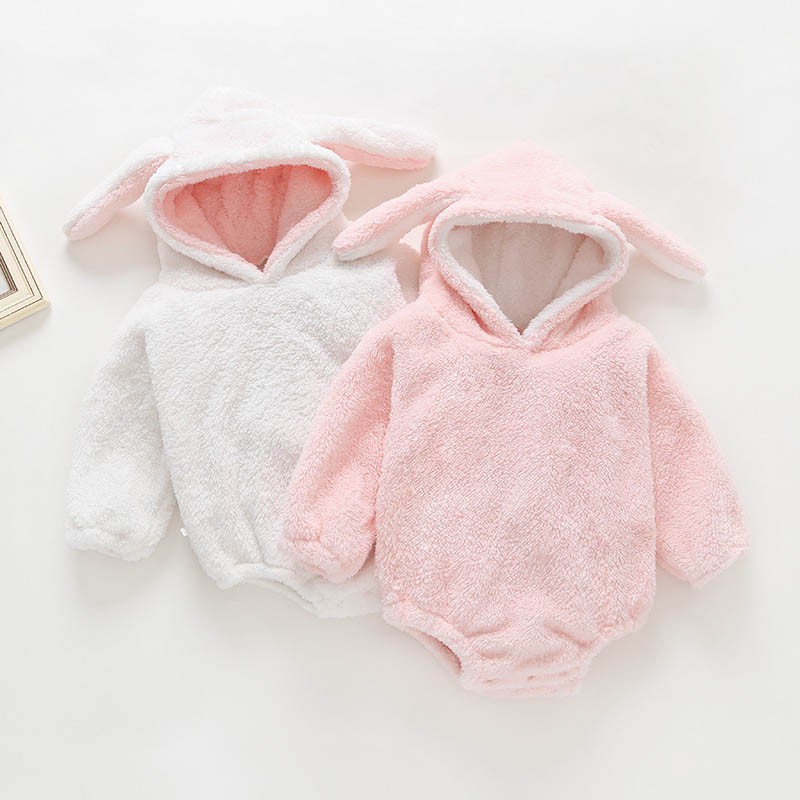 0-2Y Baby Girls Long Sleeve Knitted Solid Print Hoodie Rompers Kids Bodysuit Jumpsuit