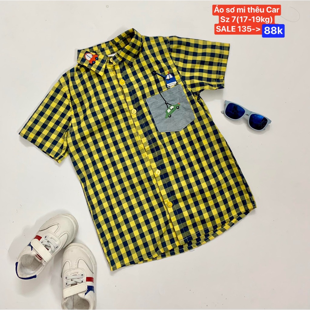 Sale Lẻ Size Áo bé trai sơ mi cộc tay kẻ caro basic đẹp, lịch sự-MINKIDS