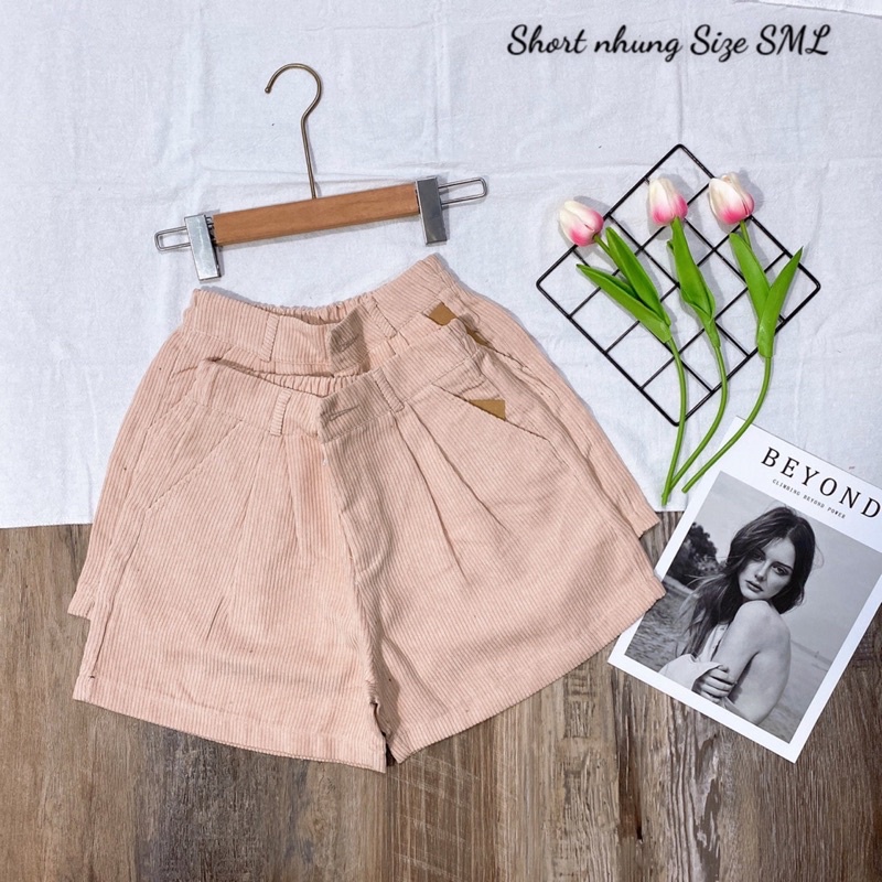 quần short nhung lưng thun có khoá kéo