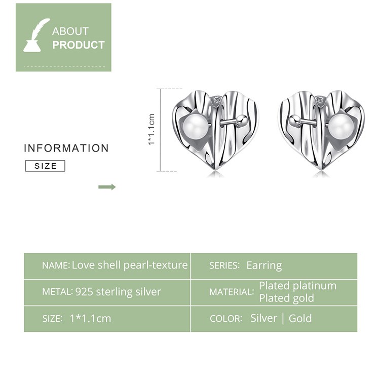 Đôi khuyên tai xỏ Bamoer Bse550-A chốt bạc 925 hình trái tim đính ngọc trai nhân tạo seri 4 làm quà tặng cho nữ