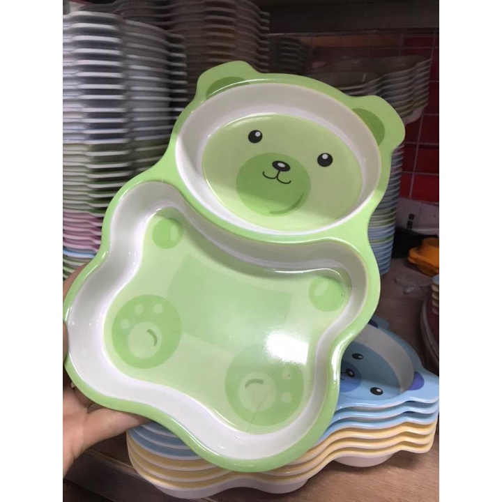 Khay Tập Ăn Em Bé 2 Ngăn Hình Gấu Dày
