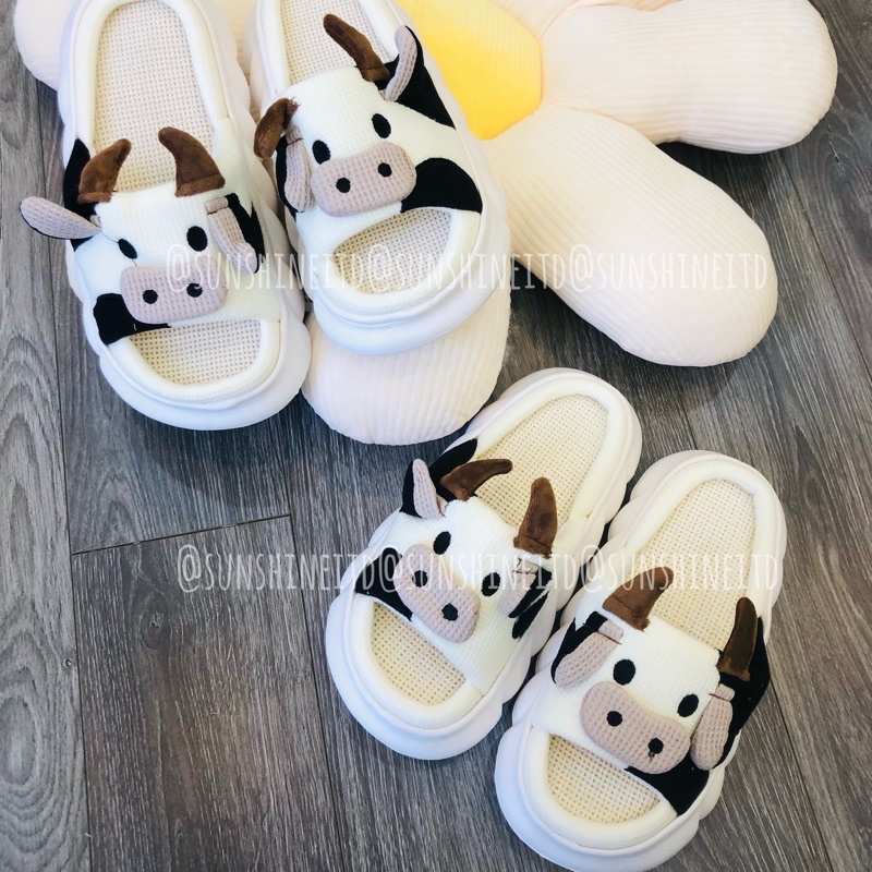 Dép Bông Quai Ngang Nhiều Hoạ Tiết Ếch Xanh Bò Sữa Phong Cách Ulzzang