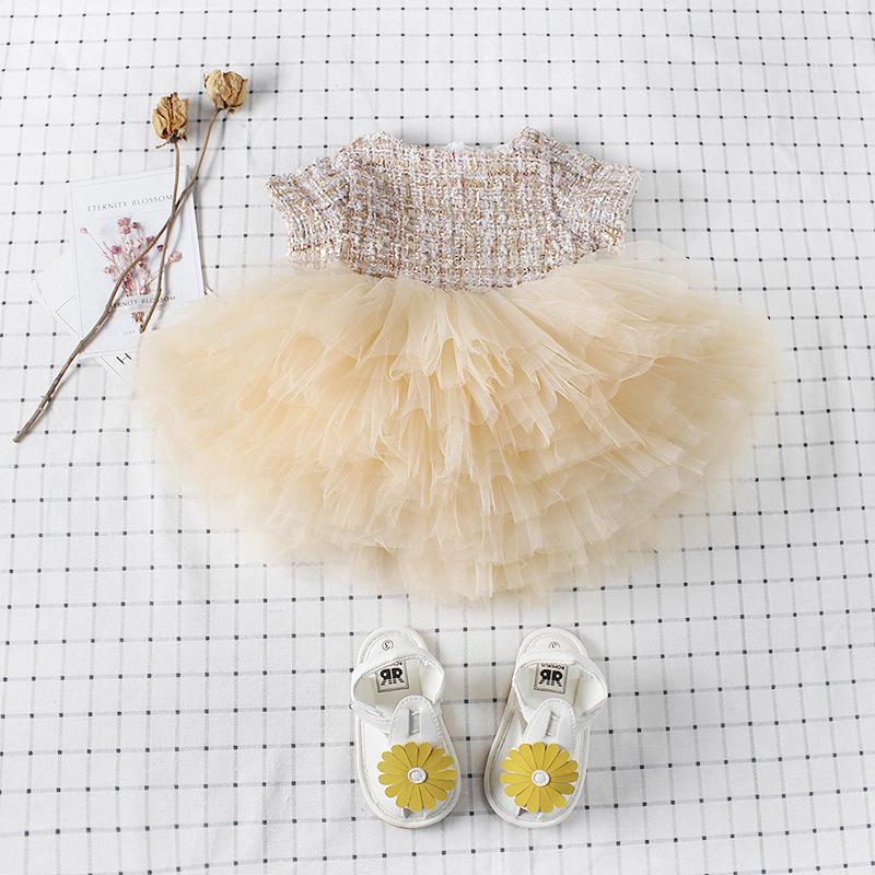 Sweet Baby Girls Fashion Short Sleeve Stitching Mesh Dress Party Dress