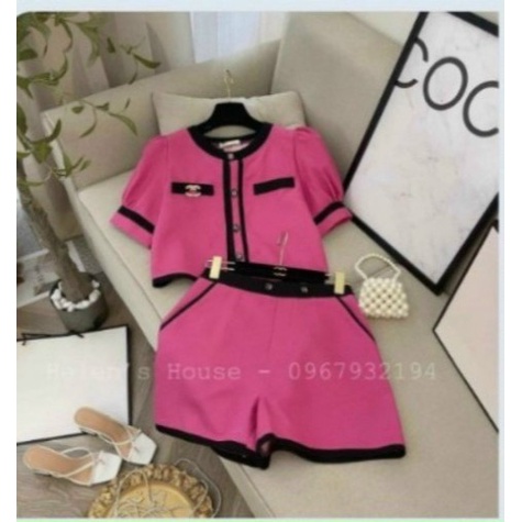 Sét Bộ 2 Món Áo Croptop Cài Nút Viền Đen Phối Quần Đùi Ống Rộng Chất Đũi Lụa Gân Mặc Đẹp NEW UNISEX