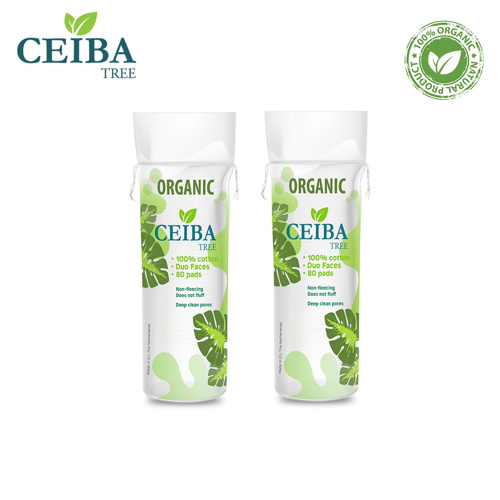 Bông tẩy trang Organic CEIBA duo face 100% cotton dành cho da nhạy cảm 80pads | BigBuy360 - bigbuy360.vn