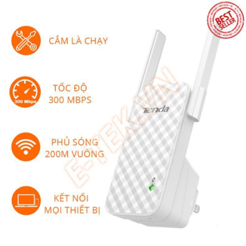 Bộ Mở Rộng Sóng Wifi Chuẩn N Tốc Độ 300Mbps TENDA A9 (2 Râu) - Hàng Chính Hãng