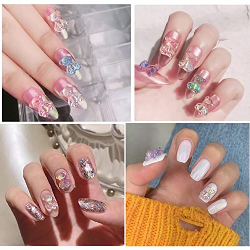 [Hàng mới về] Set 6 hạt phụ kiện dán trang trí móng tay hình gấu 3D dễ thương DIY