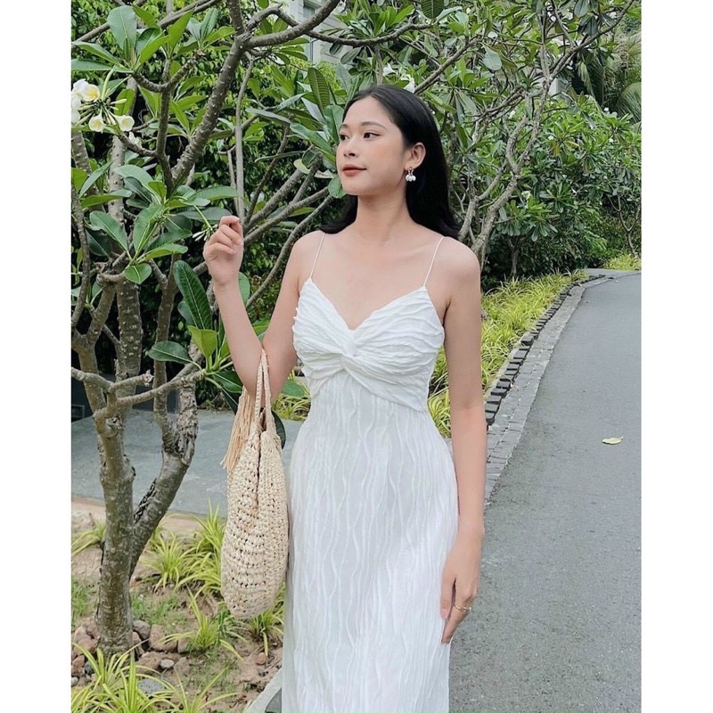 Đầm Hai Dây Xoắn Ngực Cao Cấp Hương Quỳnh Bigsize