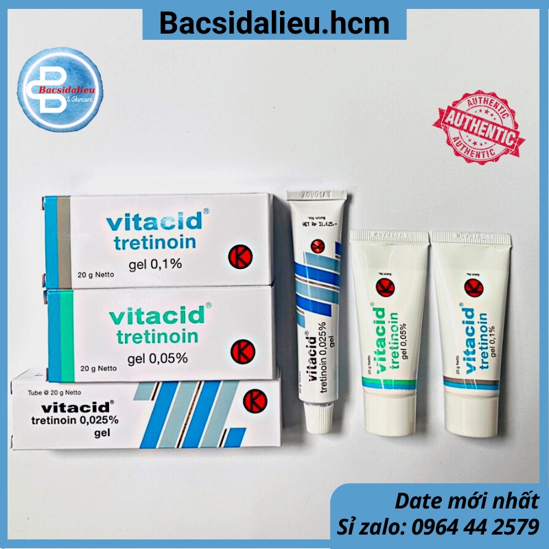 Tretinoin Vitacid Gel 0.025% - 0.05% - 0.1% - kem hỗ trợ giảm mụn, chống lão hóa