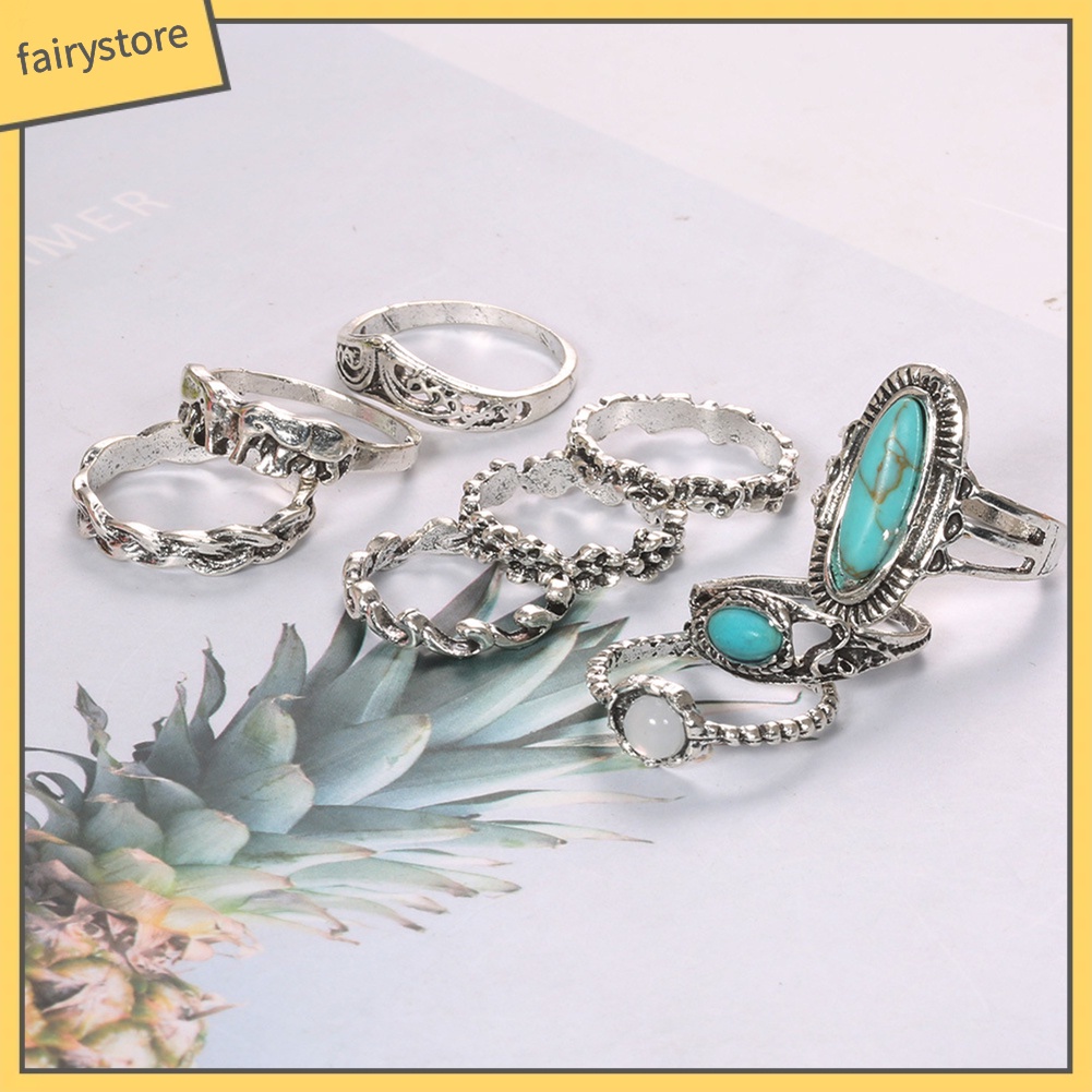 Set 9 nhẫn đeo tay phong cách bohemian thời trang cho nữ