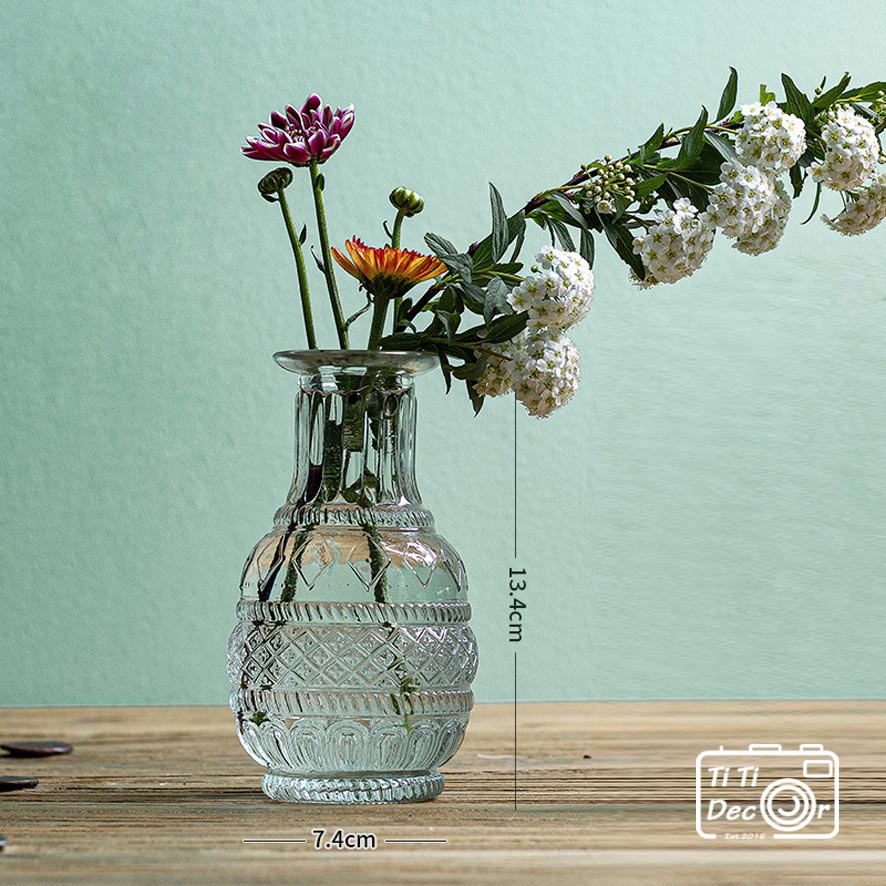 Bình Hoa Pha Lê TiTi Decor, Lọ Hoa Thủy Tinh Phong Cách Vintage, Bình Decor Bắc Âu
