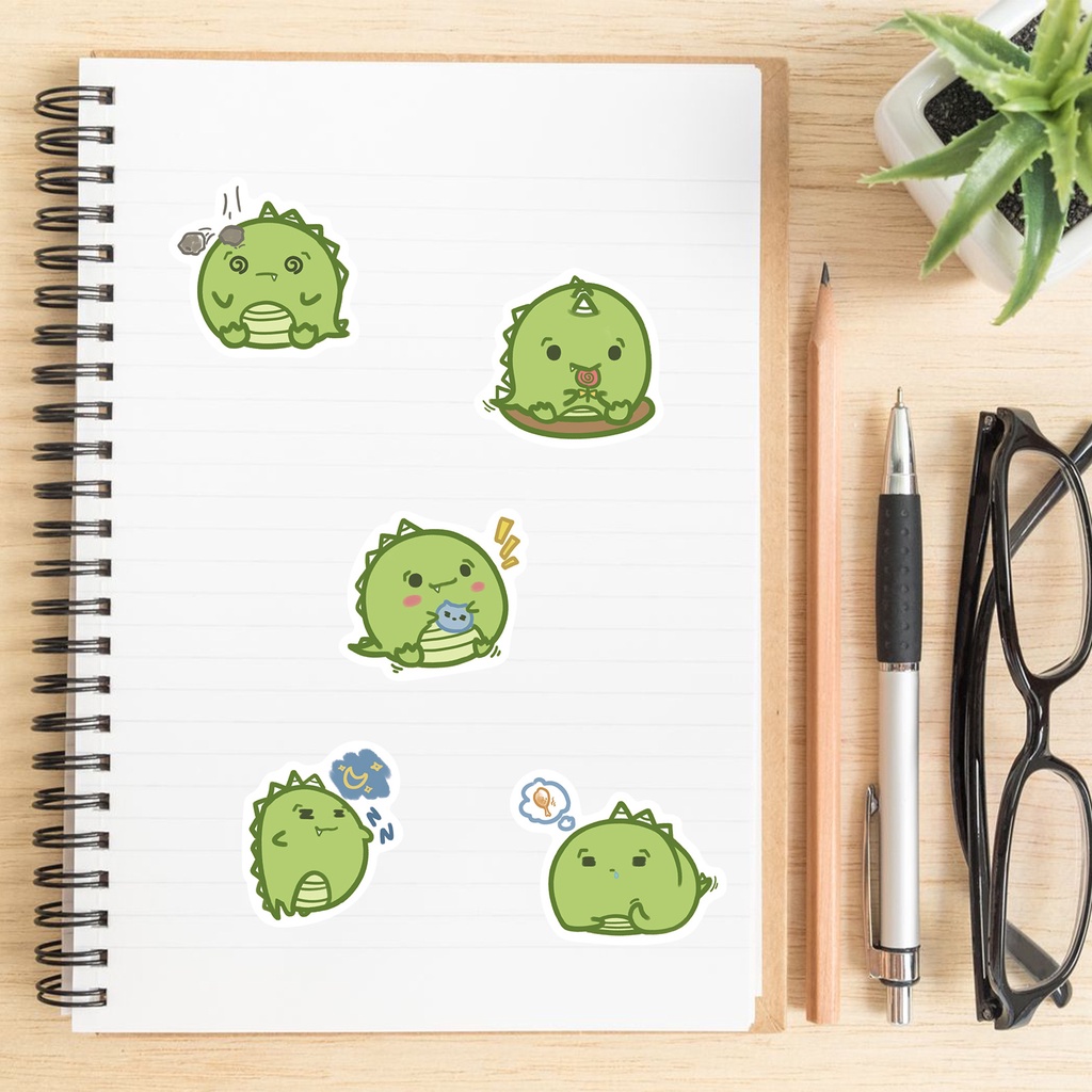 Bộ 50 Miếng Dán Hình Khủng Long Hoạt Hình Dùng Trang Trí Sổ Tay/Laptop