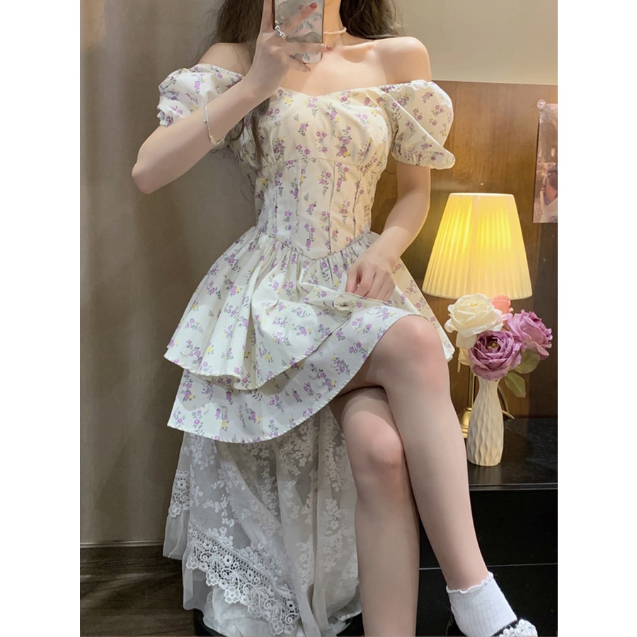 Đầm hoa ZHELIHANGFEI ngắn tay phong cách thời trang xinh xắn dành cho nữ