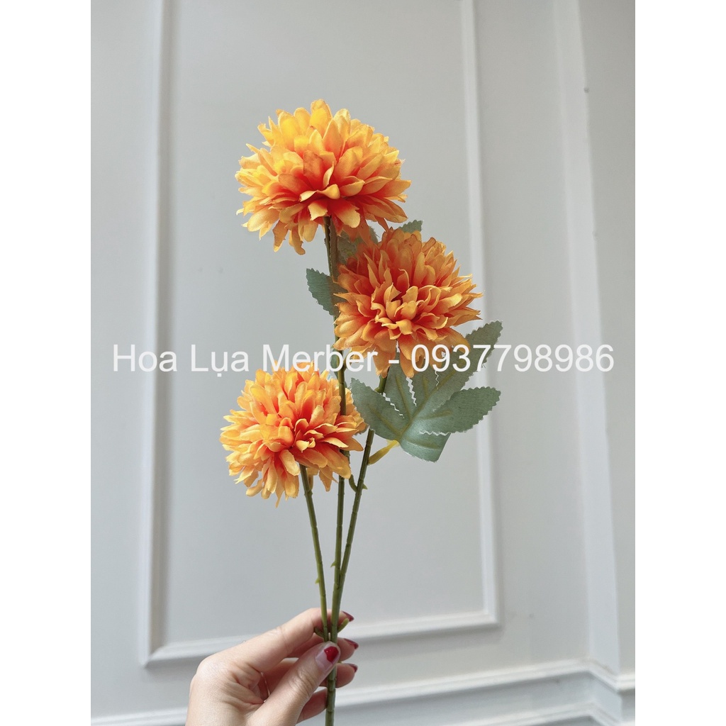 Cành Hoa Giả PingPong 3 Bông Cao Cấp 56cm Merber (Mơ Bơ) - Trang Trí Decor Nhà Cửa