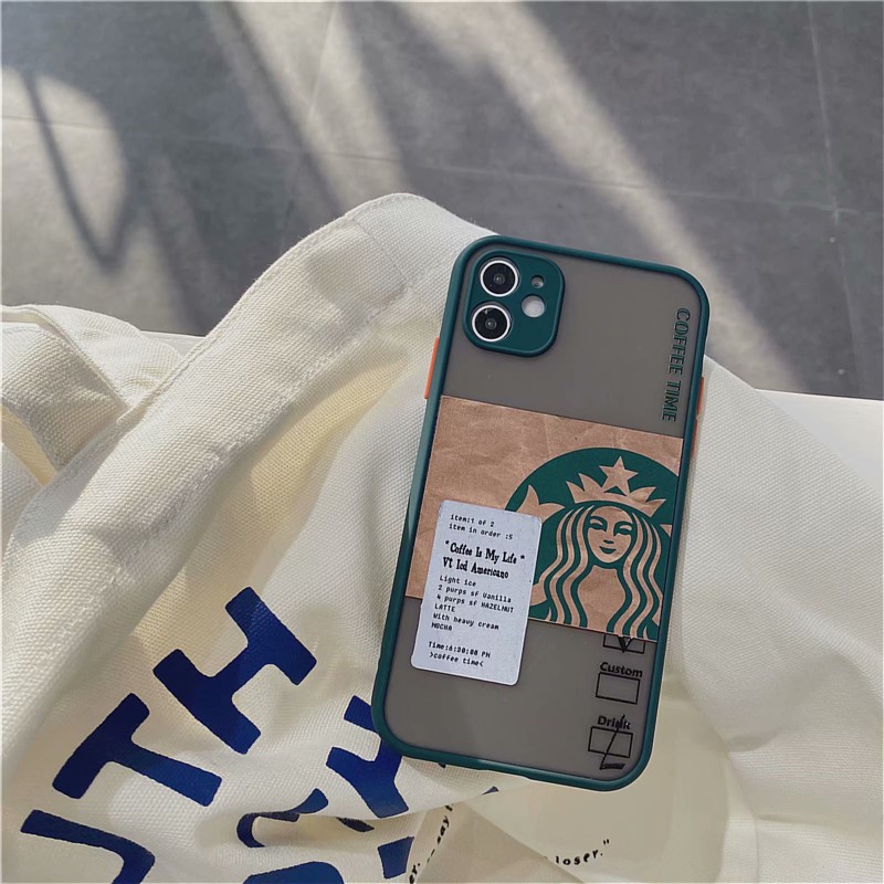 Ốp điện thoại cứng trong suốt hình starbucks bảo vệ cho Iphone 12 promax iphone13 7 plus 8plus 11 pro MAX cover X XR XsMax